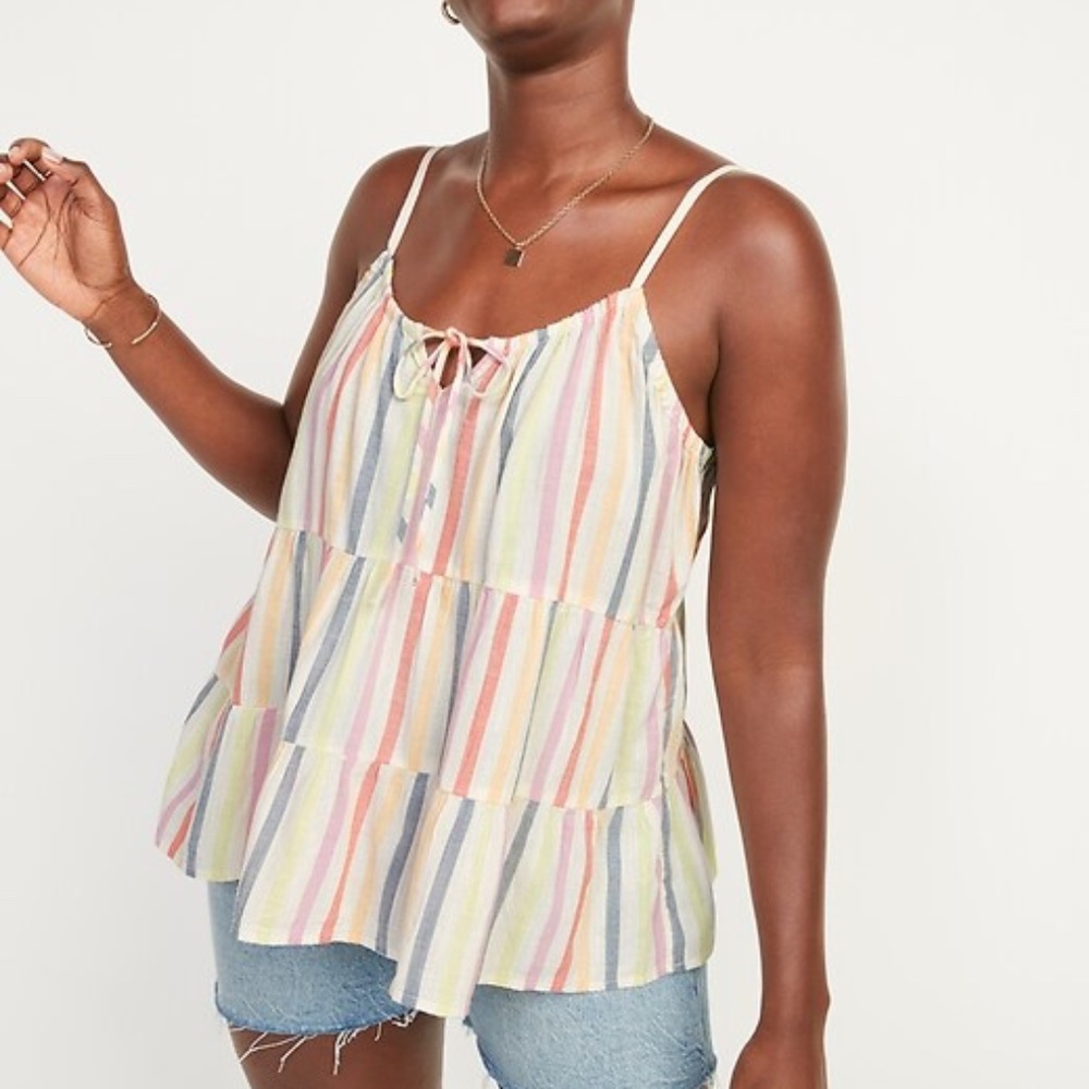 Tiered Tie-Front Sleeveless Top